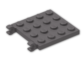 LEGO® Brick: Plate 4 x 4 with 2 Clips Horizontal (Open C-Clips) 11399 | Color: Dark Stone Grey