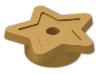 LEGO® Brick: Plate 1 x 1 Round with Five-Pointed Star Top and Pin Hole Arm 11609 | Color: Warm Gold