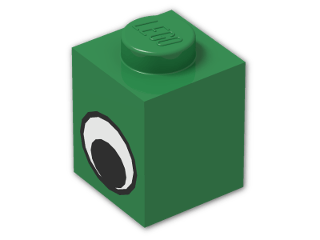 LEGO® Brick: Brick 1 x 1 with Eye Pattern 3005pe1 | Color: Dark Green