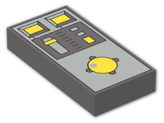 LEGO® Stein: Tile 1 x 2 with Yellow Buttons and Knob Controls Pattern 3069bpc1 | Farbe: Dark Stone Grey