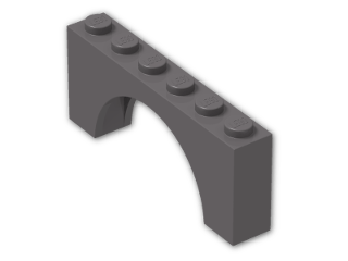LEGO® Brick: Arch 1 x 6 x 2 with Thick Top and Reinforced Underside 3307 | Color: Dark Stone Grey