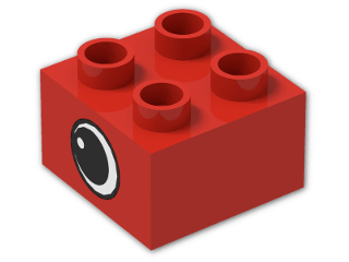 LEGO® Brick: Duplo Brick 2 x 2 with Eye Pattern on Two Sides 3437pe1 | Color: Bright Red