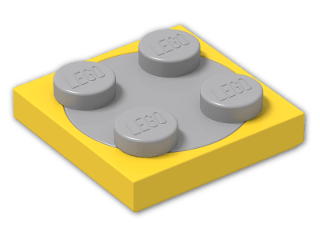LEGO® Brick: Turntable 2 x 2 Plate with Light Bluish Grey Top 3680c02 | Color: Bright Yellow