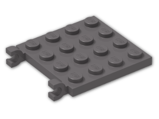 LEGO® Brick: Plate 4 x 4 with 2 Clips Horizontal 47998 | Color: Dark Stone Grey