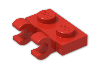 LEGO® Brick: Plate 1 x 2 with 2 Clips Horizontal (Thick C-Clips) 60470b | Color: Bright Red