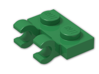 LEGO® Brick: Plate 1 x 2 with 2 Clips Horizontal (Thick C-Clips) 60470b | Color: Dark Green