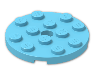 LEGO® Stein: Plate 4 x 4 Round with Hole and Snapstud 60474 | Farbe: Medium Azur