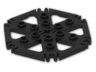 LEGO® Stein: Plate 6 x 6 Hexagonal with Six Spokes and Clips 64566 | Farbe: Black