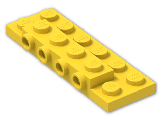 LEGO® Brick: Plate 2 x 6 x 0.667 with Four Studs On Side and Four Raised 87609 | Color: Bright Yellow